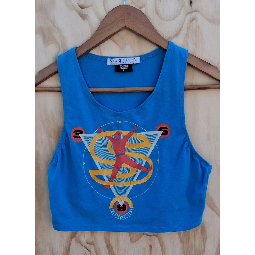 Vintage 1985 Swatch "Funwear" Collection Crop Tank Top Swatchman Graphic USA 80s